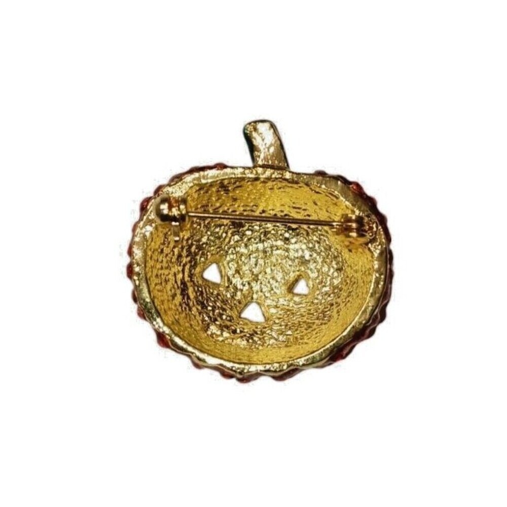 Orange Pumpkin Brooch Crystal Rhinestones Jack O Lantern Halloween Pin Sparkly - Picture 2 of 4